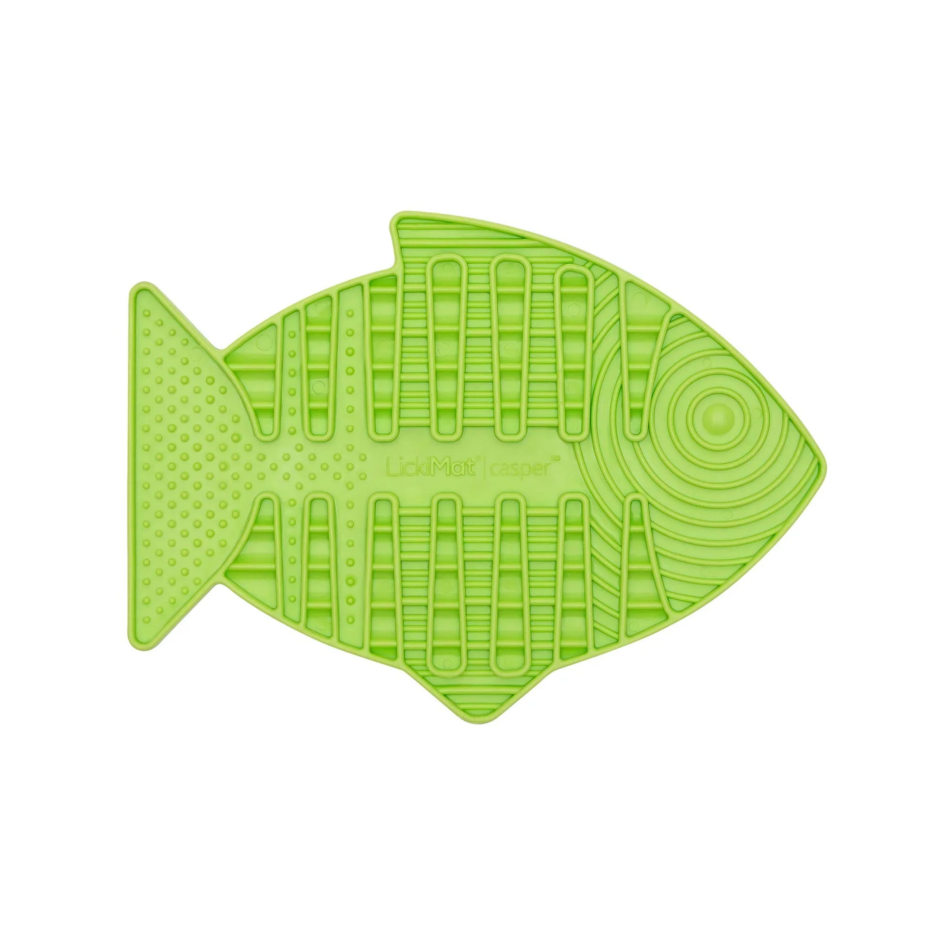食事マット リッキーマット キャスパー グリーン リッキーマット 魚型デザイン 食事ペース調整 唾液促進 歯と歯茎保護 ひげストレス軽減 ペットエンリッチメント 猫本能刺激 オーストラリア発 食品グレードTPR 耐熱冷凍対応 22×15cm