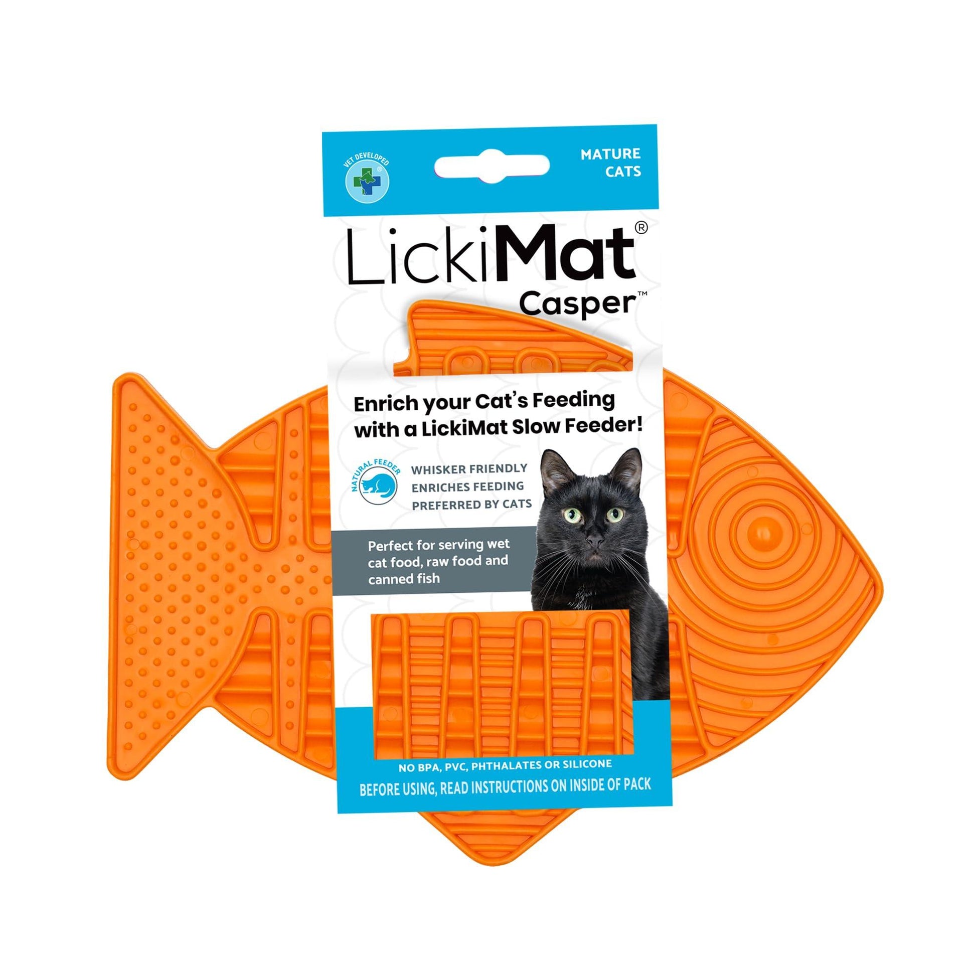 猫用 リッキーマット キャスパー オレンジ 猫本来の食事習慣に着目した革新的デザイン ヒゲストレス解消 舌でなめる動作促進 天然ゴム表面 口臭予防 エンドルフィン分泌 肥満防止 早食い防止 消化促進 ストレス軽減 - Trade Center