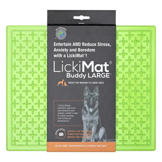 犬用スローフィーダー 食事マット リッキーマットバディ オリジナル 大型犬用 XLサイズ グリーン 獣医師共同開発 噛む早食い防止 舐める行動促進 着脱簡単 食品グレードの無毒TPRゴム製 滑り止め付き 耐久性優良 お手入れ簡単
