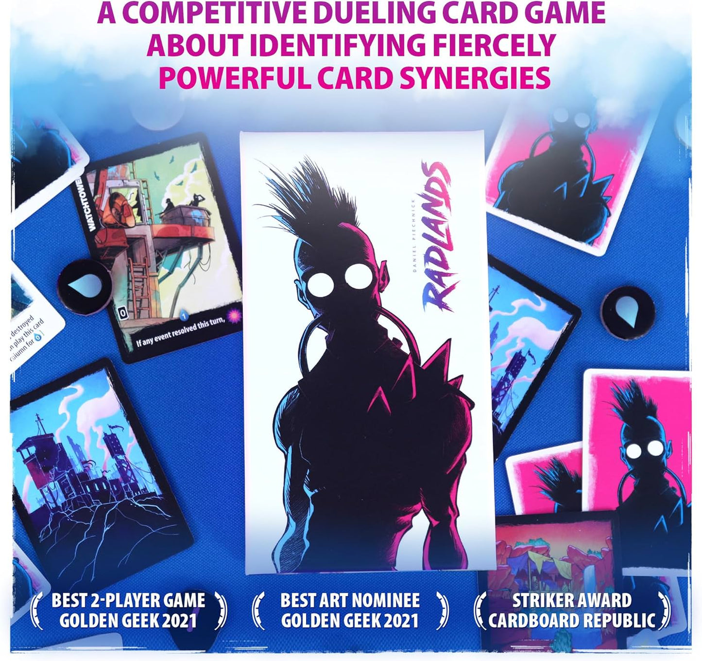 カードゲーム ラドランズ Radlands Roxley Games 終末世界 文明崩壊 2人用 対戦型 水リソース 戦略 ストラテジー キャンプ 防衛 生存者 部族 攻防 シナジー 相乗効果 Daniel Piechnick デザイナー 受賞作品 奥深い