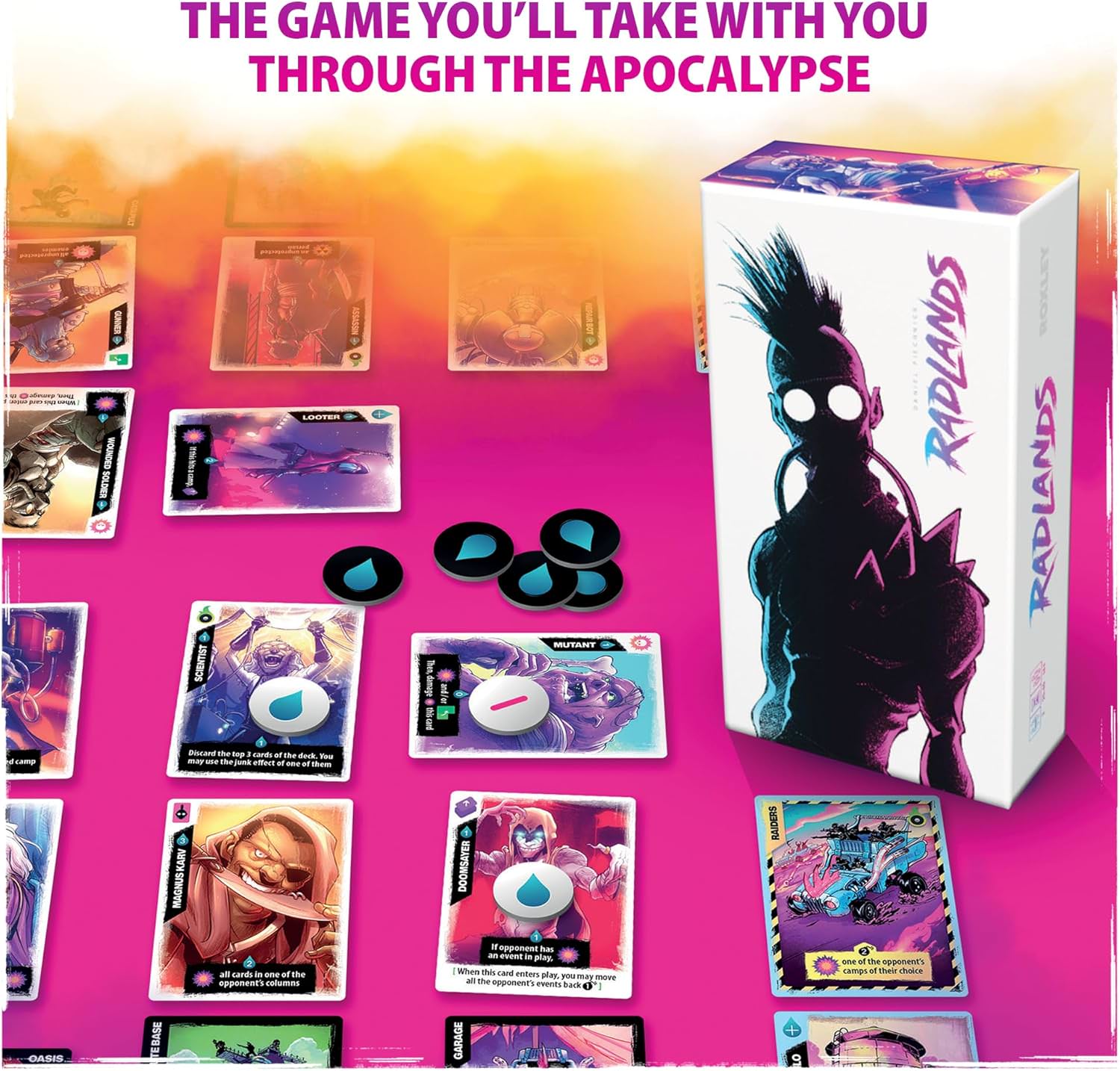 カードゲーム ラドランズ Radlands Roxley Games 終末世界 文明崩壊 2人用 対戦型 水リソース 戦略 ストラテジー キャンプ 防衛 生存者 部族 攻防 シナジー 相乗効果 Daniel Piechnick デザイナー 受賞作品 奥深い