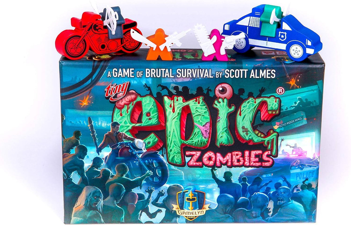 ボードゲーム Tiny Epic Zombies スコット・アルメス 小型コンパクト 多彩なプレイモード ゾンビサバイバル ITEMeeplesシステム 探索戦闘協力プレイ ソロ対応 14歳以上 プレイヤーパワー 可変ダイス推奨時間30から60分 