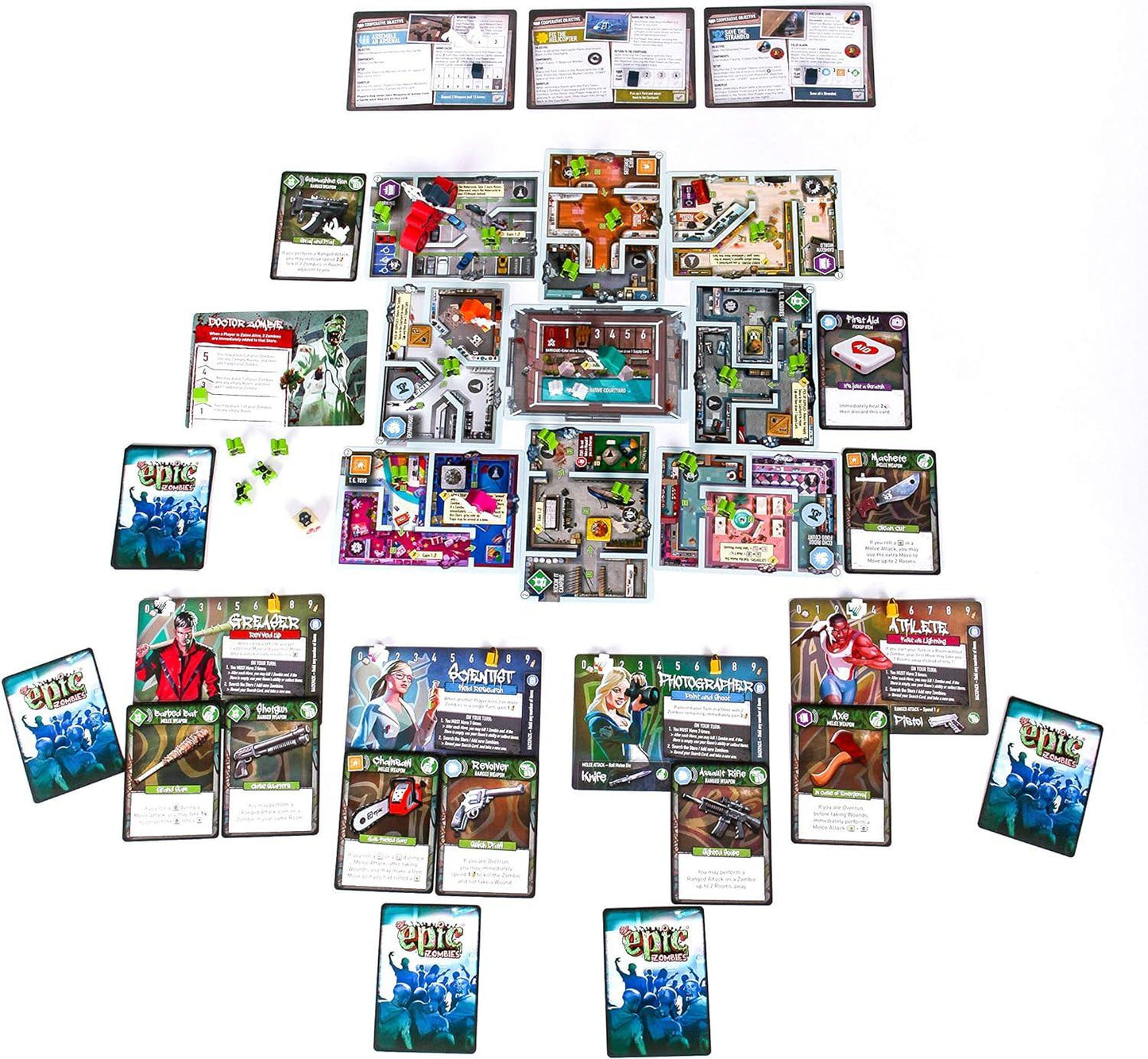ボードゲーム Tiny Epic Zombies スコット・アルメス 小型コンパクト 多彩なプレイモード ゾンビサバイバル ITEMeeplesシステム 探索戦闘協力プレイ ソロ対応 14歳以上 プレイヤーパワー 可変ダイス推奨時間30から60分 