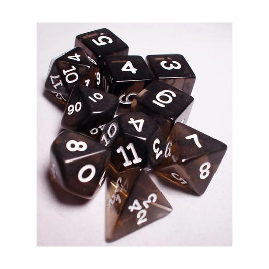 テーブルトーク RPG ダイスセット RPG Dice Set Transparent Smoke with White Numbers 10pc Koplow 高品質 耐久性 白数字 エッチング加工 透過スモークグレー 16mmから20mmサイズ 収納チューブ付き 軽量 持ち運び便利 