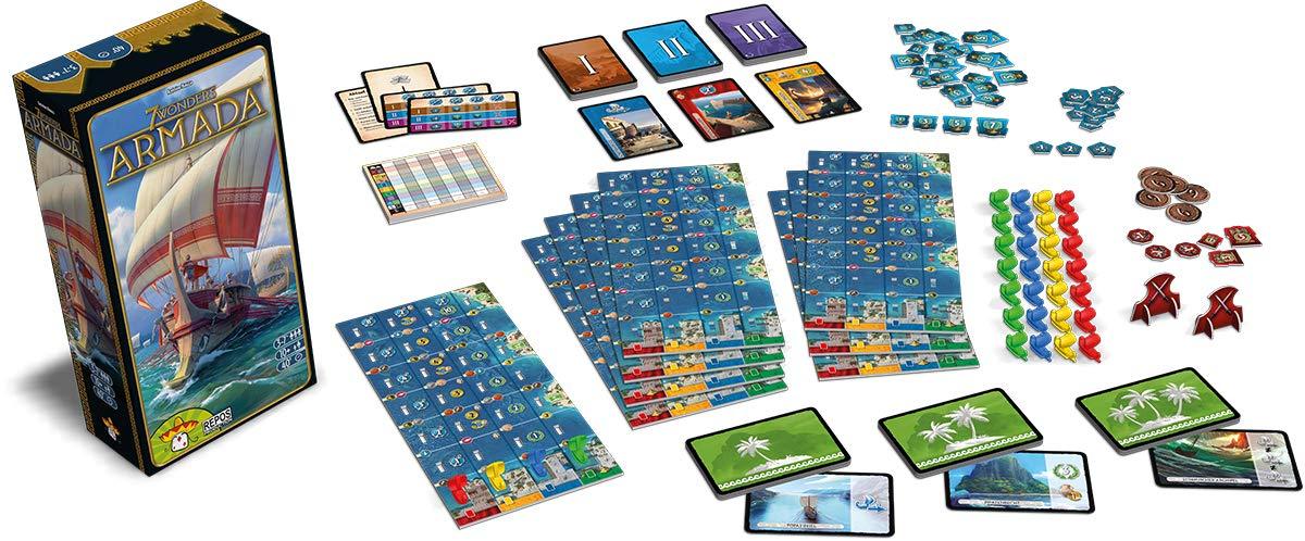 ボードゲーム 7 Wonders Armada 7 Wonders 拡張セット 造船所ボード 艦隊管理 海洋要素 24枚の新Armadaカード 27枚の島カード 多彩な効果 海軍力強化 商業文化科学発展 新たな島探索 海戦トークン 軍事紛争搭乗トークン 