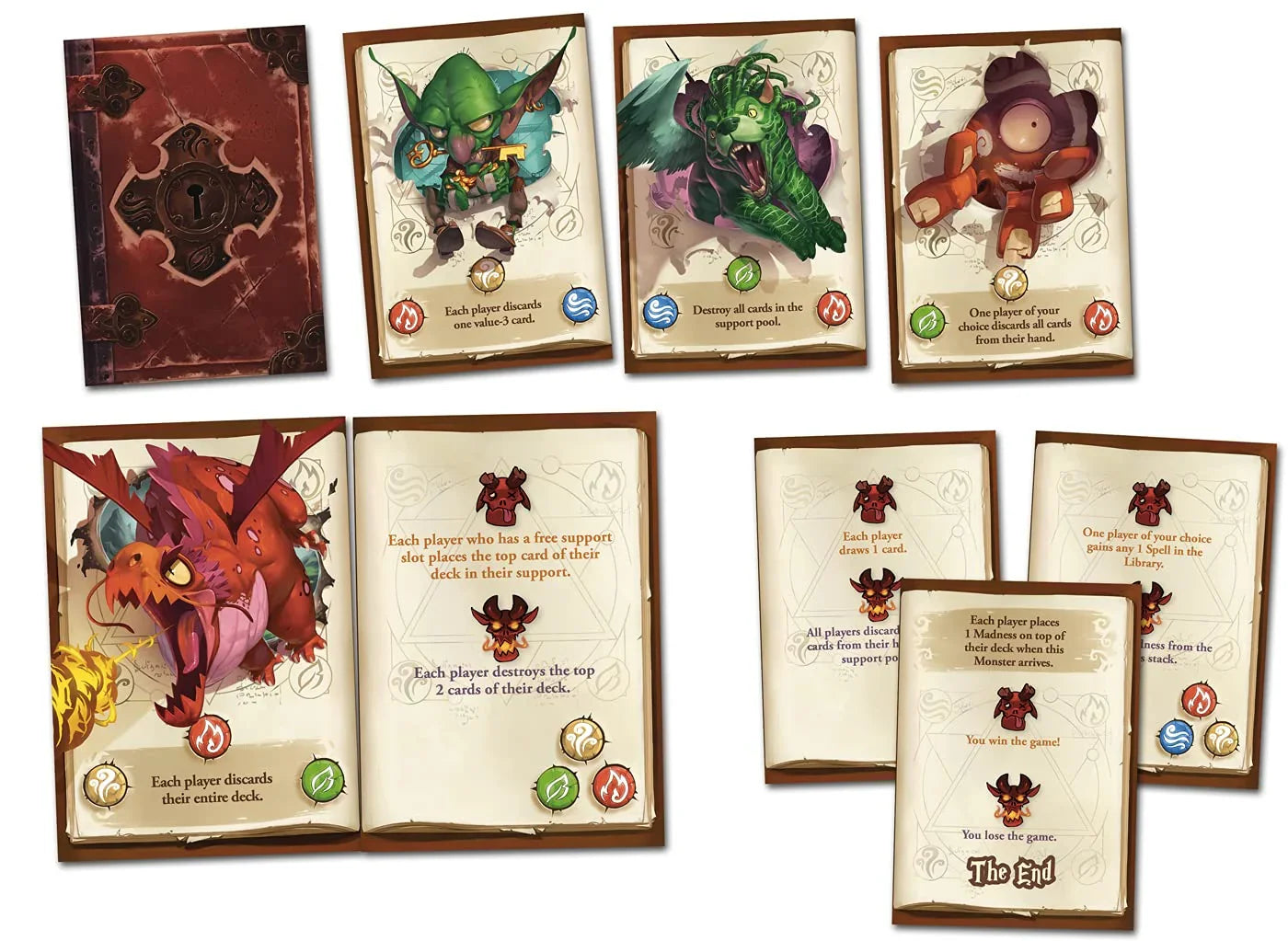 カードゲーム The Big Book of Madness アークライト協力型戦略要素呪文元素モンスター対戦魔法使い見習い 戦略的協力プレイ狂気管理デッキ構築ファンタジーテーマ緊張感高プレイ人数2-5人60-90分