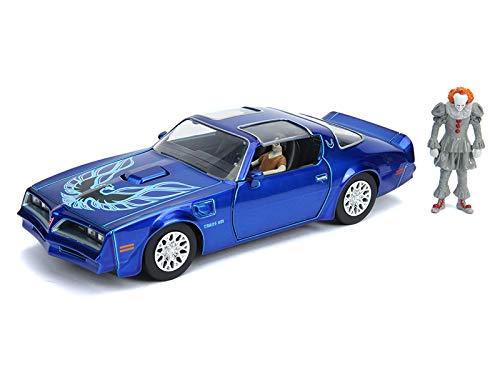 ミニカー JADA TOYS 1977 Pontiac Firebird IT ホラー 映画 ペニーワイズ ヘンリー バウワーズ フィギュア付属 1/24 スケール ブルー ボディ 映画シーン 再現 高品質 コレクション アメリカンマッスルカー ディスプレイ用 プレゼント に最適