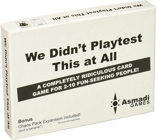 カードゲーム We Didn't Playtest This at All Asmadi Games 予測不可能 理不尽 笑い 混沌 勝利条件 短時間 パーティーゲーム 友人 家族 機転 運 白紙カード オリジナルカード作成 拡張カードセット 混沌パック ミニゲーム ドラゴン カード効果