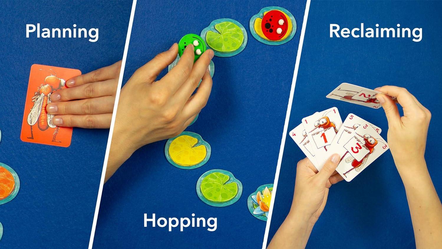 ボードゲーム King Frog 王様ガエル BrainGames 空間的思考力向上 戦略性 ペナルティ付きスイレン飛び跳ね 木製カエル駒4個 王冠1個 ゲームカード20枚 タイル15枚 コンパクトサイズ 軽量設計 持ち運び簡単 教育的要素 搭載 