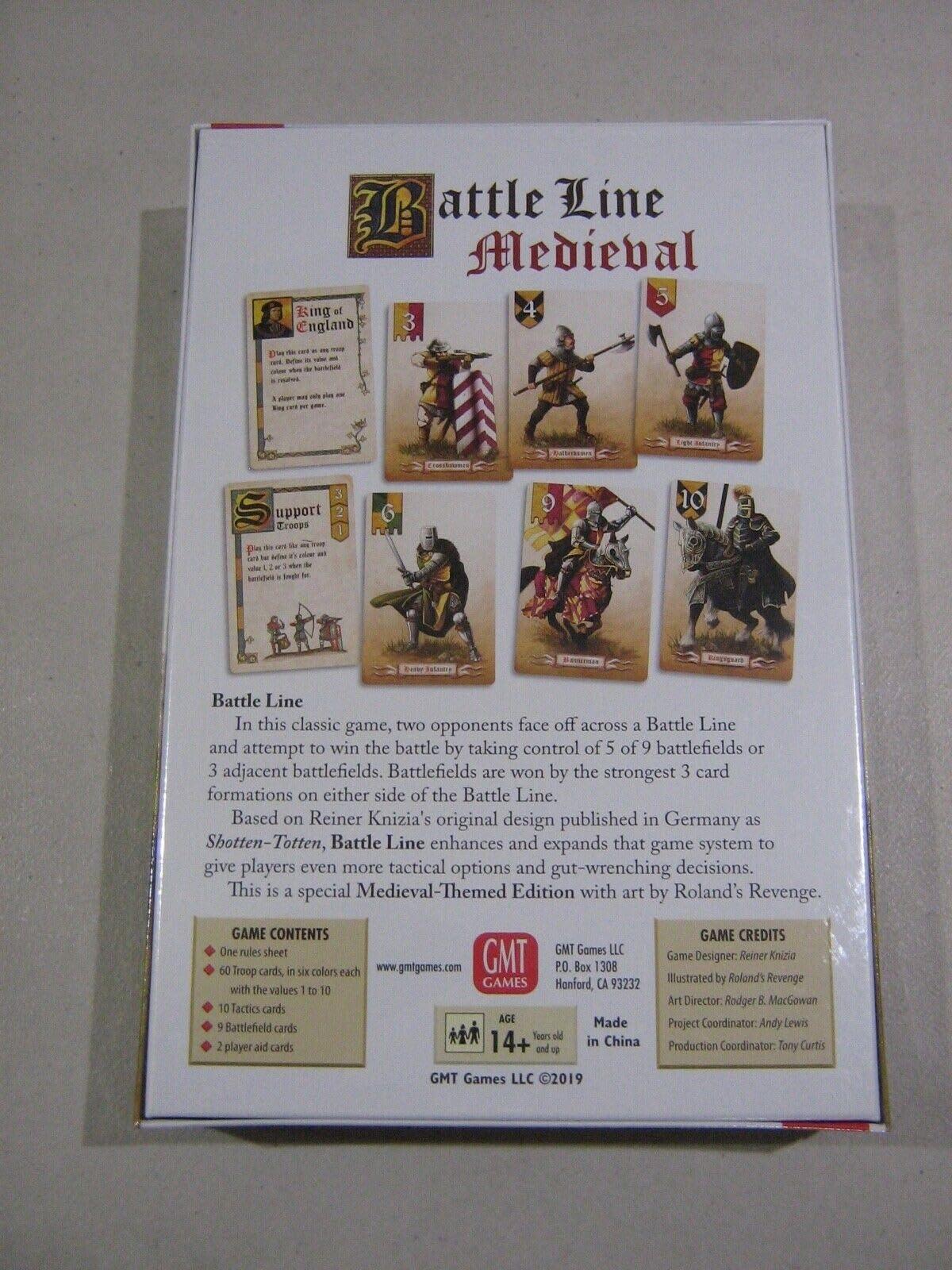 ボードゲーム Battle Line Medieval Edition Reiner Knizia 戦略的思考と駆け引きの2人用対戦中世バトルカードゲーム 短時間プレイ 美しい騎士紋章デザイン 戦術的選択肢豊富 約30分から1時間 プレイ対象14歳以上 英語版 日本語説明書なし