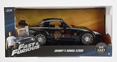 ダイキャストモデルカー ホンダS2000 ワイルドスピード ジョニー愛車再現 1/24スケール ブラックボディ精密ディテール ヘッドライトテールランプ エアロパーツ インテリア再現 スポーツカーコレクター必携 映画ファンプレゼント シリーズ