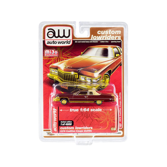 ミニカー 1976年式キャデラック クーペ デビル Auto World Mijo Exclusives 特注モデル レトロ ブラウンボディ クロームメッキグリル 精密再現 高級感漂うインテリア アメ車コレクション 希少価値 ビンテージカー ファン必見