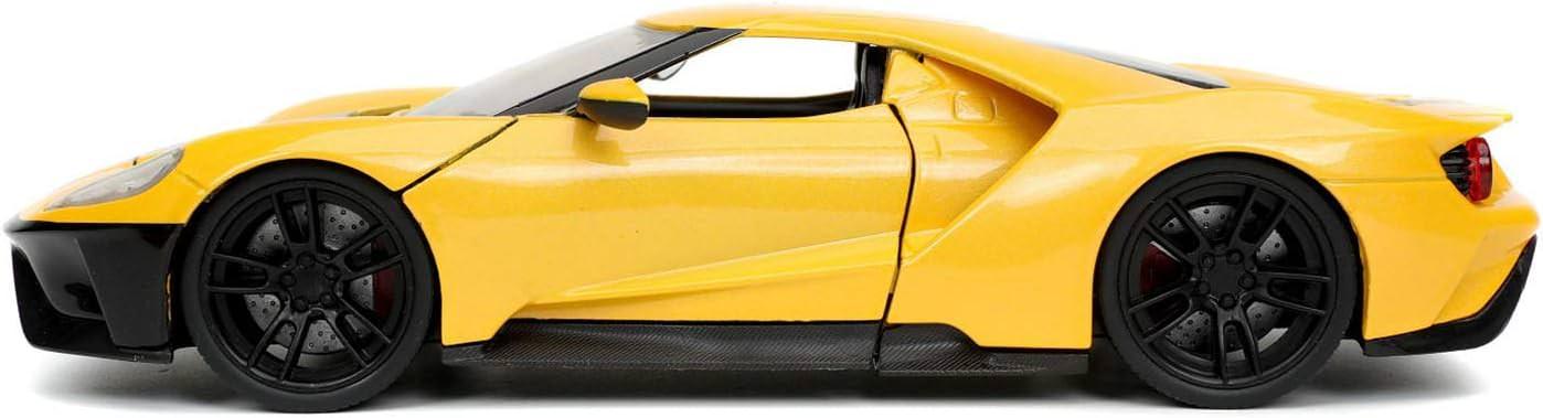 ミニカーフォード GT 2017モデル ハイパースペックシリーズ フォードレーシングカー DNA継承 鋭利デザイン 1 24スケール ダイキャストモデル 黄色ボディ ブラックストライプ 空力追求 エアインテーク ディフューザー 可変式リアウイング 647馬力