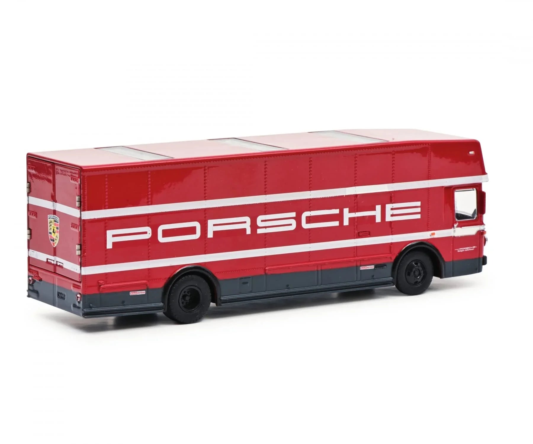 ミニカー Schuco メルセデスベンツ O317 ポルシェトランスポーター 1968 1/64 スケール 流線型フロントデザイン レーシングカラーボディ 大型リアカーゴスペース 黄金期モータースポーツ象徴的名車 高精細再現 コレクション向け 希少価値高い