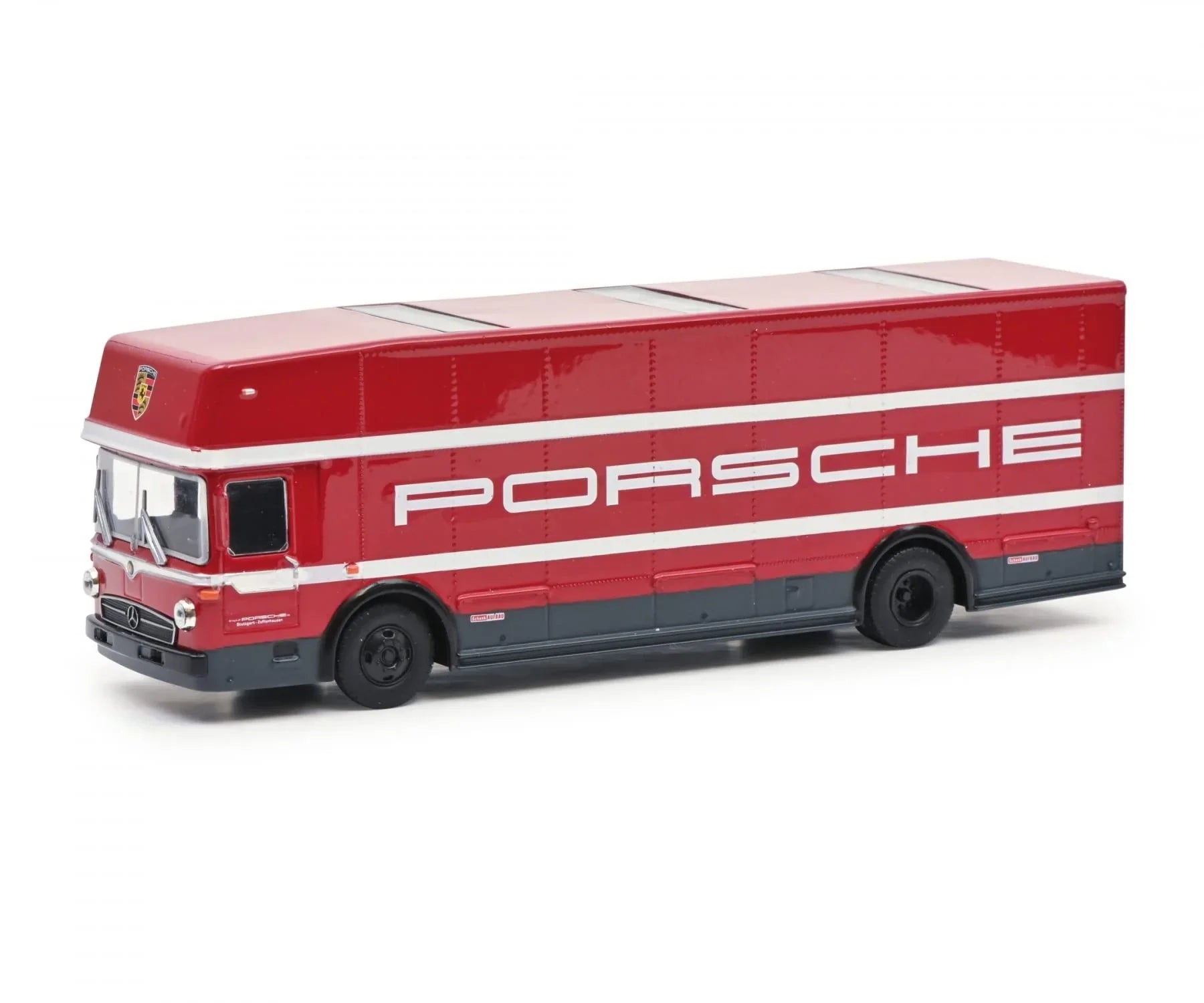 ミニカー Schuco メルセデスベンツ O317 ポルシェトランスポーター 1968 1/64 スケール 流線型フロントデザイン レーシングカラーボディ 大型リアカーゴスペース 黄金期モータースポーツ象徴的名車 高精細再現 コレクション向け 希少価値高い