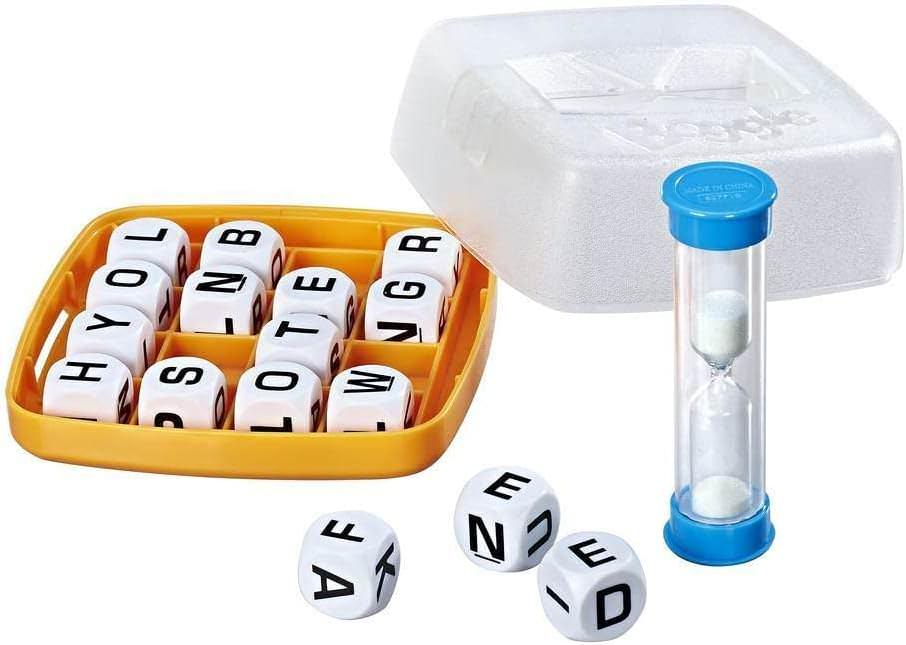 ボードゲーム BOGGLE ボグル Hasbro クラシックゲーム 90秒タイマー付き 単語探し対戦型 語彙力瞬発力認知機能向上 コンパクト持ち運び便利 家族友人パーティー適応 年齢層広い頭脳トレーニング用 語学学習教材兼用 