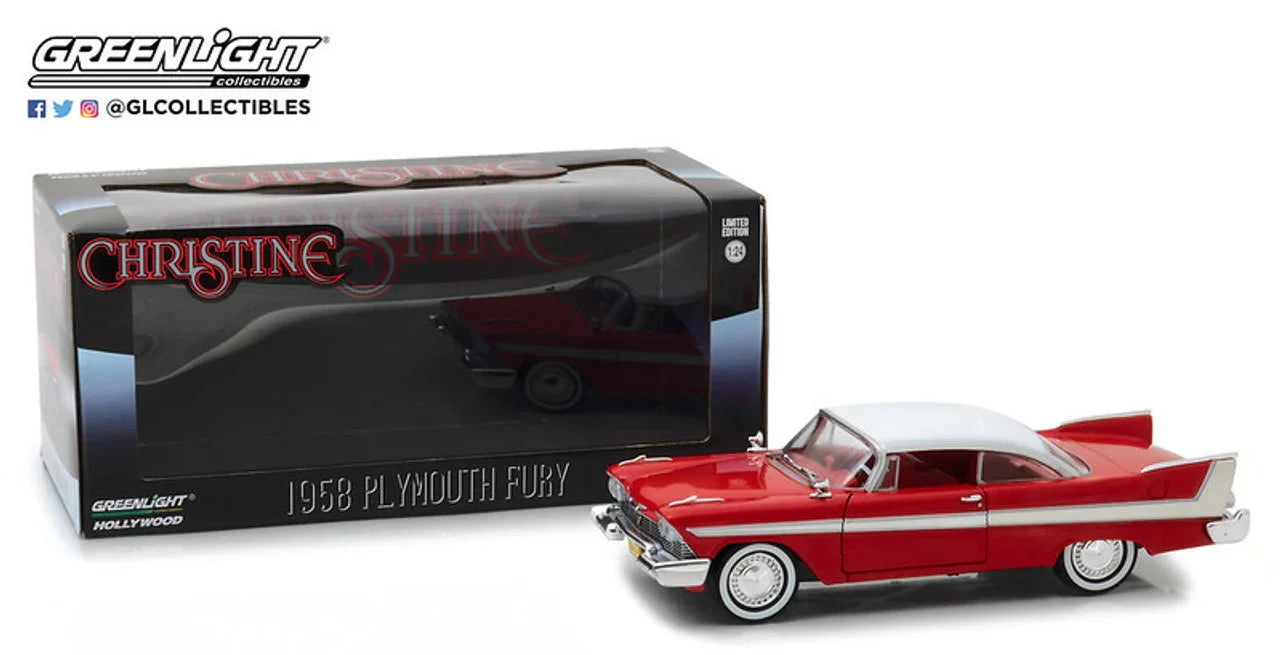 ミニカー 1958年型プリマス・フューリー 映画クリスティーン 名車 完全再現 グリーンライト ブランド 精巧 模型 映画ファン カーマニア 心を掴む 赤白ツートンカラー フロントグリル クロームパーツ デザイン 丁寧 高品質 仕上げ インテリア
