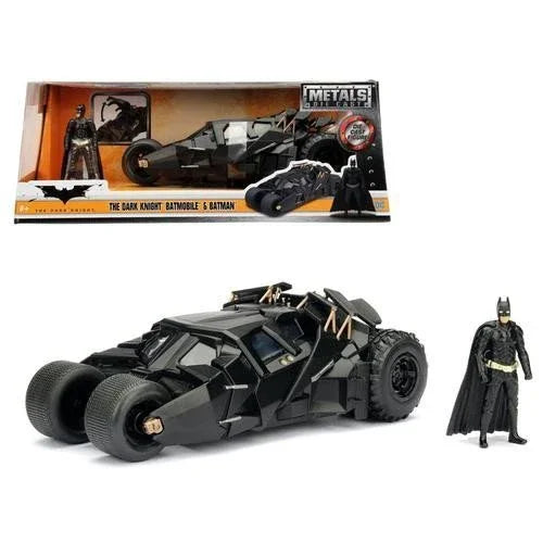 ミニカー バットモービル タンブラー 映画ダークナイト Jada Toys製 精巧1/24スケール マットブラック ダイキャスト製 約19cm コンパクトサイズ 重厚感あふれるディテール フィギュア付 バットマン世界観表現 コレクション向け 映画ファン