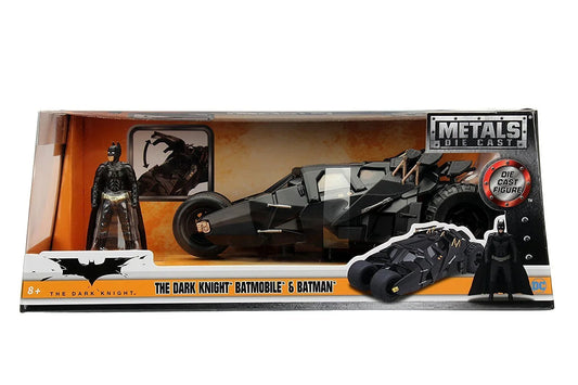 ミニカー バットモービル タンブラー 映画ダークナイト Jada Toys製 精巧1/24スケール マットブラック ダイキャスト製 約19cm コンパクトサイズ 重厚感あふれるディテール フィギュア付 バットマン世界観表現 コレクション向け 映画ファン