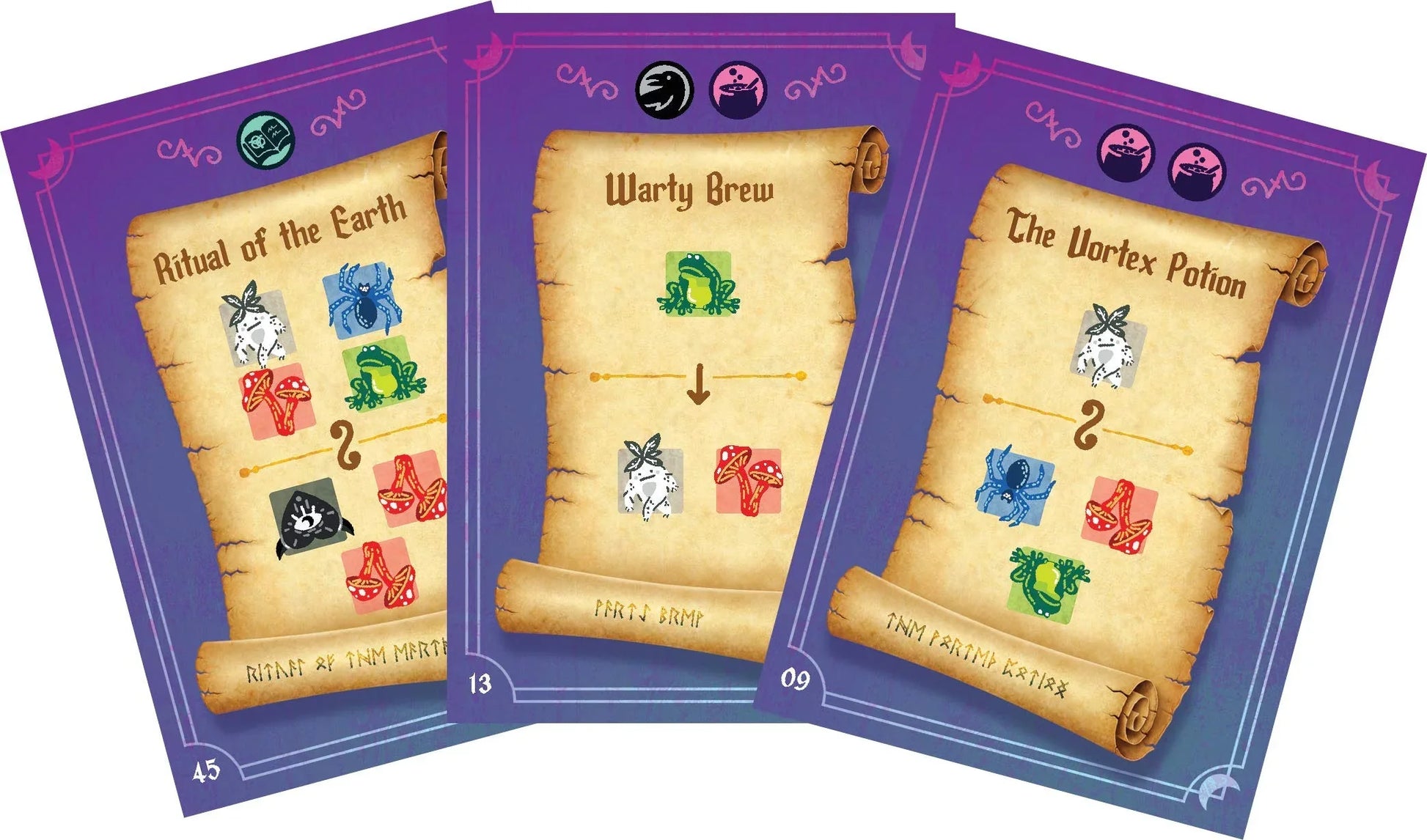 カードゲーム Whirling Witchcraft Alderac Entertainment Group 魔法の材料変換バトル 戦略的カードゲーム 2-5人用 プレイヤーボード 大釜 秘術トークン レシピカード 性格カード 多彩な材料キューブ イラストWeberson