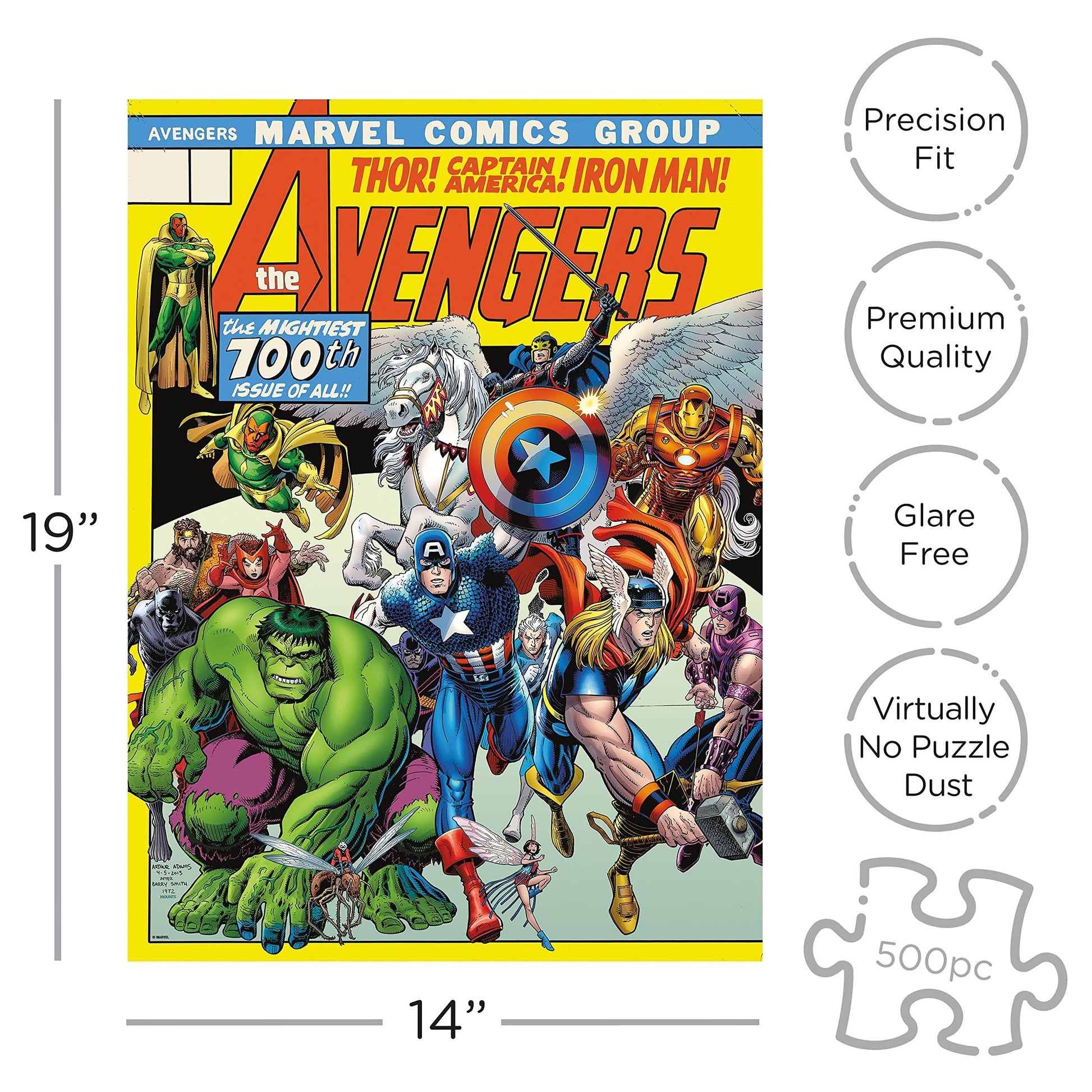 ジグソーパズル マーベル アベンジャーズ カバー 500ピース アーサー・アダムス 高品質設計 14×19インチ マーベル・シネマティック・ユニバース アクエリアス社 鮮やかな色彩 躍動感あふれるデザイン パズル愛好家 ファン必見 インテリアアイテム 家族団らん - Trade Center