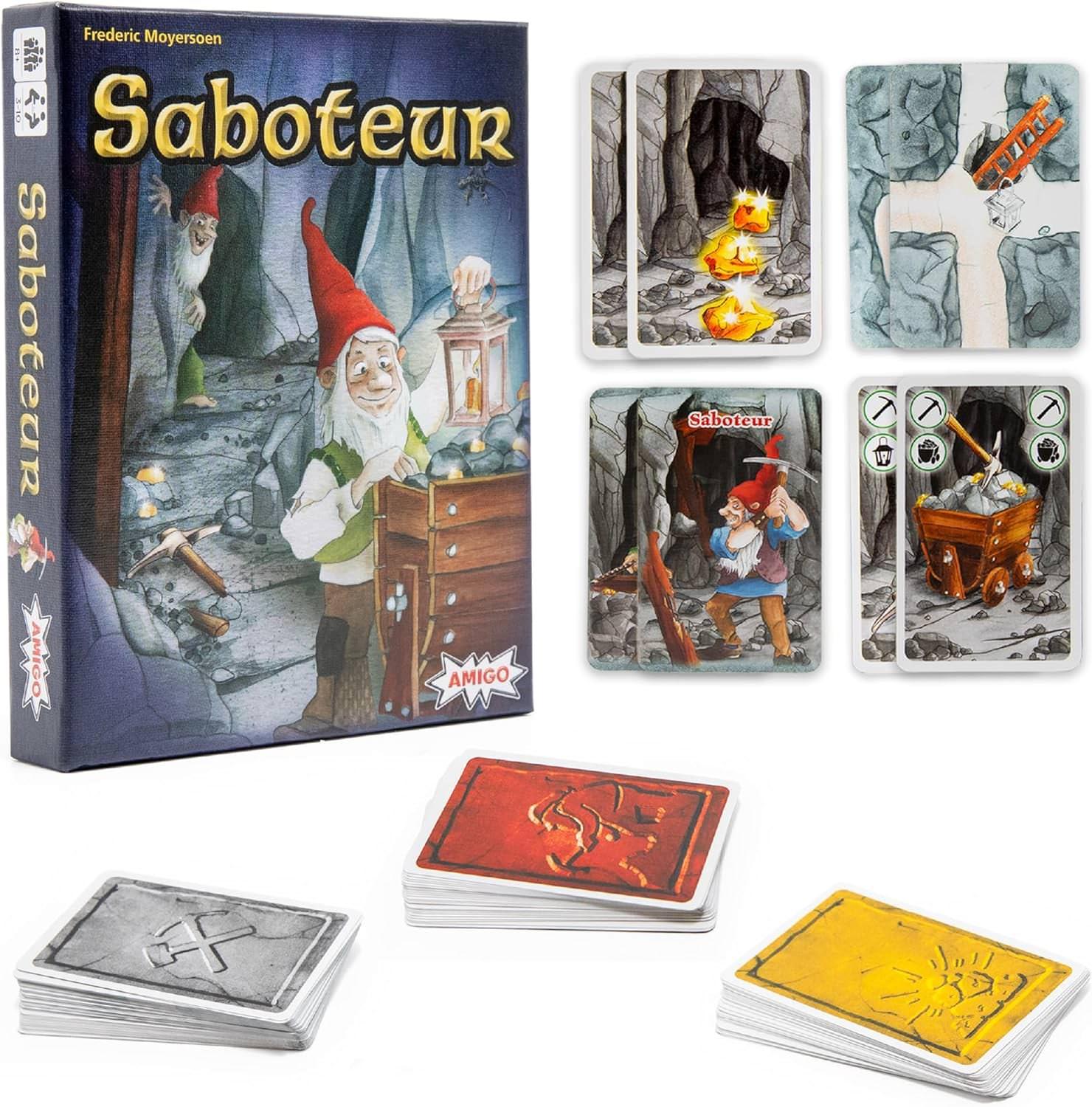 カードゲーム お邪魔者 Saboteur 金鉱を巡る駆け引きと推理の正体隠匿系ボードゲーム 3-10人用 30分プレイ 8歳以上対応 多言語説明書付き 110枚カードセット ドワーフカード アクションカード 金塊カード 通路カード 破壊カード 輸入英語版 日本語説明書なし - Trade Center