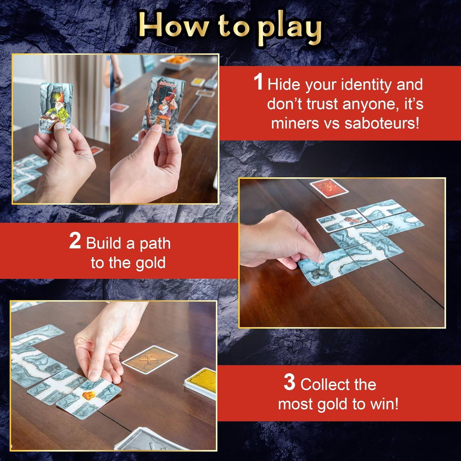 カードゲーム お邪魔者 Saboteur 金鉱を巡る駆け引きと推理の正体隠匿系ボードゲーム 3-10人用 30分プレイ 8歳以上対応 多言語説明書付き 110枚カードセット ドワーフカード アクションカード 金塊カード 通路カード 破壊カード 輸入英語版 日本語説明書なし - Trade Center