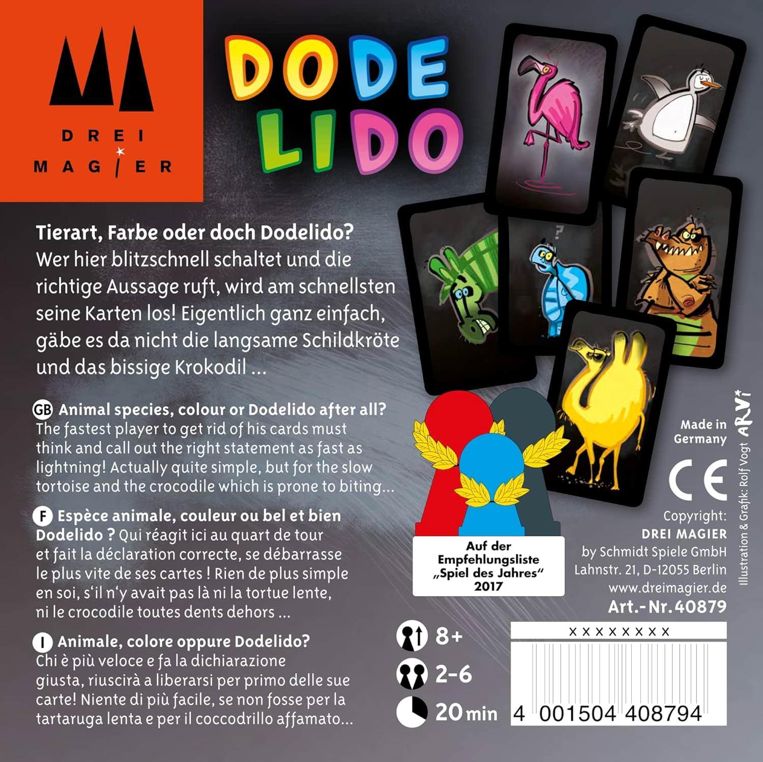 カードゲーム ドデリド Dodelido 反射神経 判断力 競う スピーディー エキサイティング 動物カード ゲーム 特殊ワニカード シンプルルール 家族 友達 集中力 笑い 驚き Spiel des Jahres 2017 推薦 リスト 傑作