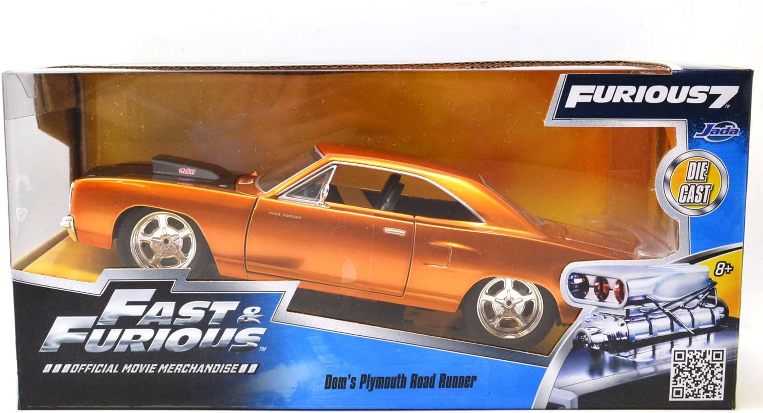 カーアクション映画関連ダイキャストミニカー 1970年式プリムスロードランナー ワイルドスピード SKY MISSION 主人公ドミニクトレット愛車 1/24スケール オレンジボディ ブラックストライプ