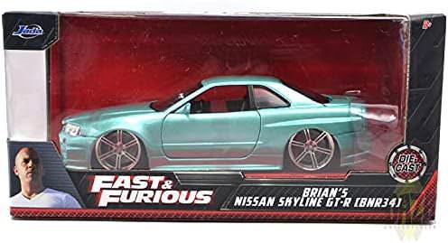 ミニカー Jada TOYS ワイルドスピード ブライアン ニッサン スカイラインGT-R BNR34 1 24スケール 映画モデル 精巧再現 高品質素材 コレクション向き 高性能エンジン搭載 人気スポーツカー 日本製 ブランドカー フィギュアカー スポーツカーコレクション