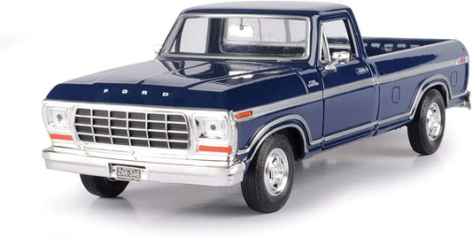 ミニカー 1979年式フォード F-150 1/24スケール ダイキャストアメリカンピックアップトラック カスタムモデル ワイドオーバーフェンダー 鮮やかブルーペイント 精密グリル ヘッドライト 大口径ホイール タイヤ ワイルドスタイリング