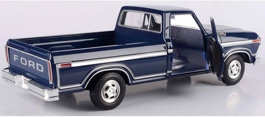 ミニカー 1979年式フォード F-150 1/24スケール ダイキャストアメリカンピックアップトラック カスタムモデル ワイドオーバーフェンダー 鮮やかブルーペイント 精密グリル ヘッドライト 大口径ホイール タイヤ ワイルドスタイリング