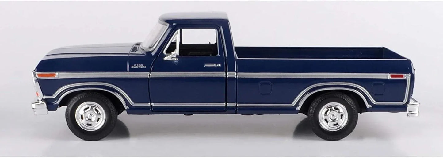 ミニカー 1979年式フォード F-150 1/24スケール ダイキャストアメリカンピックアップトラック カスタムモデル ワイドオーバーフェンダー 鮮やかブルーペイント 精密グリル ヘッドライト 大口径ホイール タイヤ ワイルドスタイリング