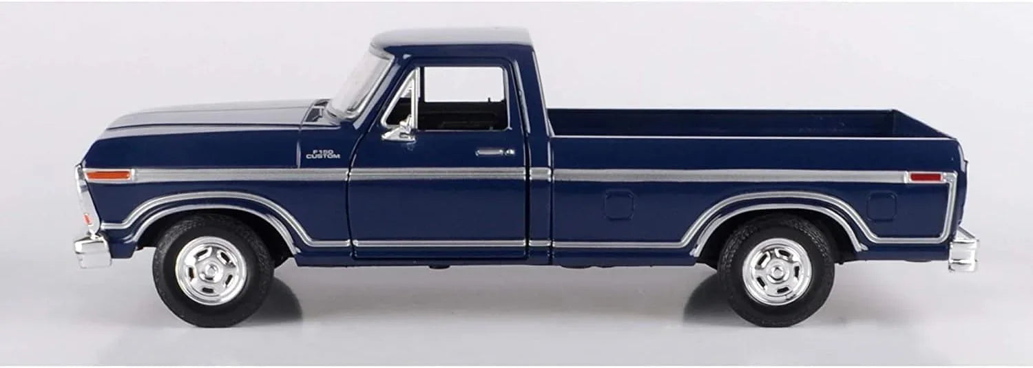 ミニカー 1979年式フォード F-150 1/24スケール ダイキャストアメリカンピックアップトラック カスタムモデル ワイドオーバーフェンダー 鮮やかブルーペイント 精密グリル ヘッドライト 大口径ホイール タイヤ ワイルドスタイリング