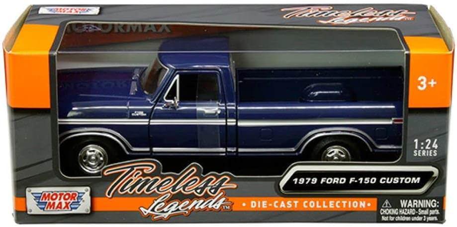 ミニカー 1979年式フォード F-150 1/24スケール ダイキャストアメリカンピックアップトラック カスタムモデル ワイドオーバーフェンダー 鮮やかブルーペイント 精密グリル ヘッドライト 大口径ホイール タイヤ ワイルドスタイリング