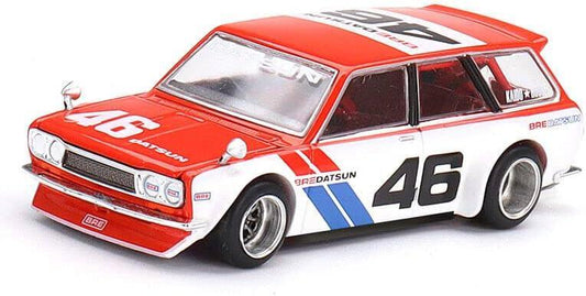 ミニカー ダットサン510ワゴン 街道はうす 1/64スケール ダイキャストモデル アグレッシブなレーシングカーベースのスクエアフォルム ワイドローなスタンス ロールケージ バケットシート レッドペイント ホワイトストライプ 実車再現