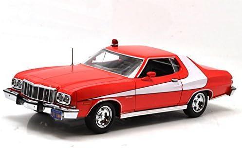 ダイキャストモデル フォード グラントリノ 1976年式 警察車両 スタスキー＆ハッチ テレビ番組公式ライセンス品 グリーンライト社 高品質金型技術 赤ベースカラー 白ストライプ ボディとシャーシ ダイキャストメタル製