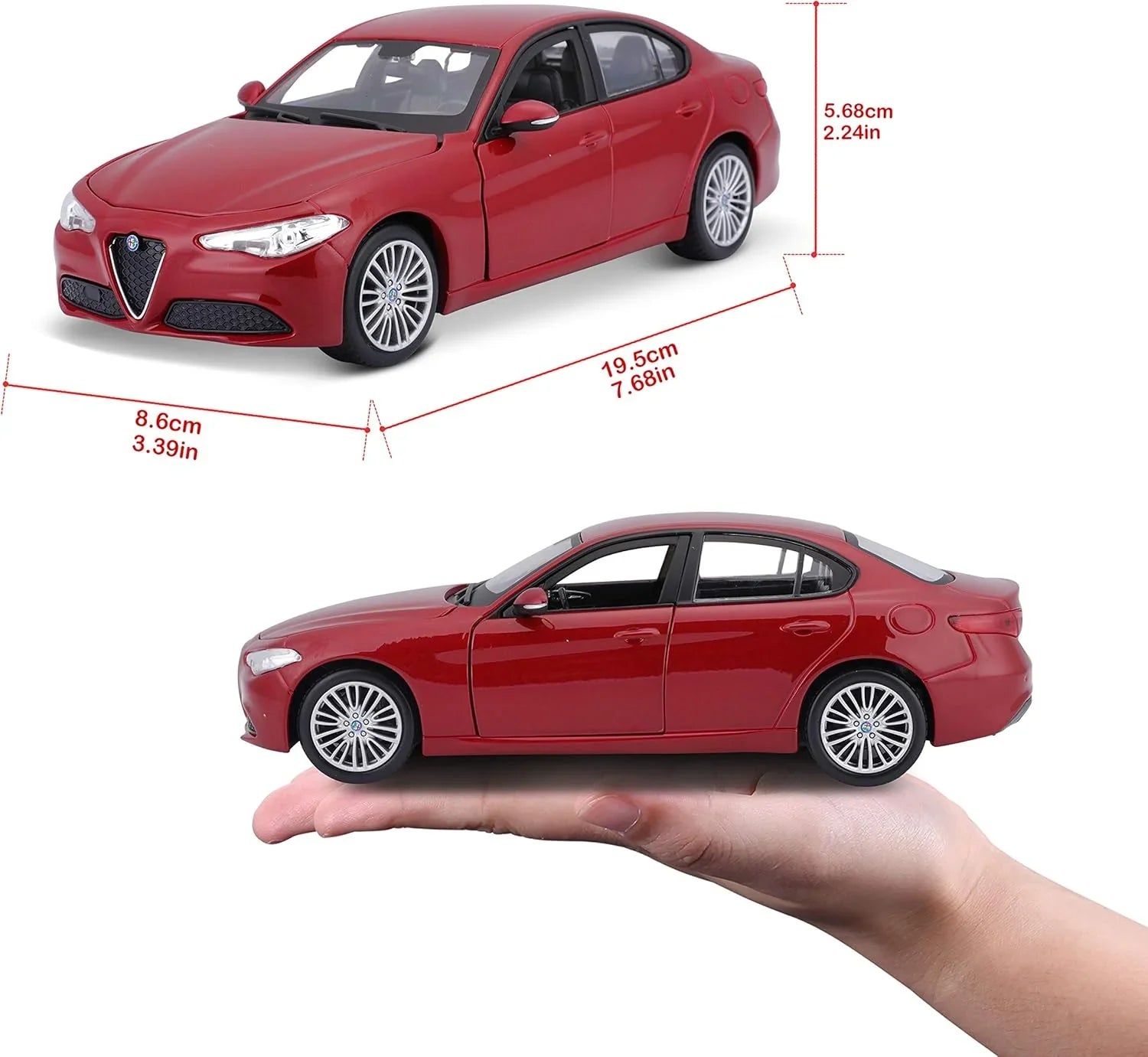 ダイキャストカー Bburago 1/24 アルファ ロメオ ジュリア 2016 イタリア車 ミニカー コレクター 自動車 模型 スケール 再現 フロントグリル ボディライン インテリア デスク 棚 飾り アクセント 保管 贈り物 4ドアサルーン リアホイールドライブ