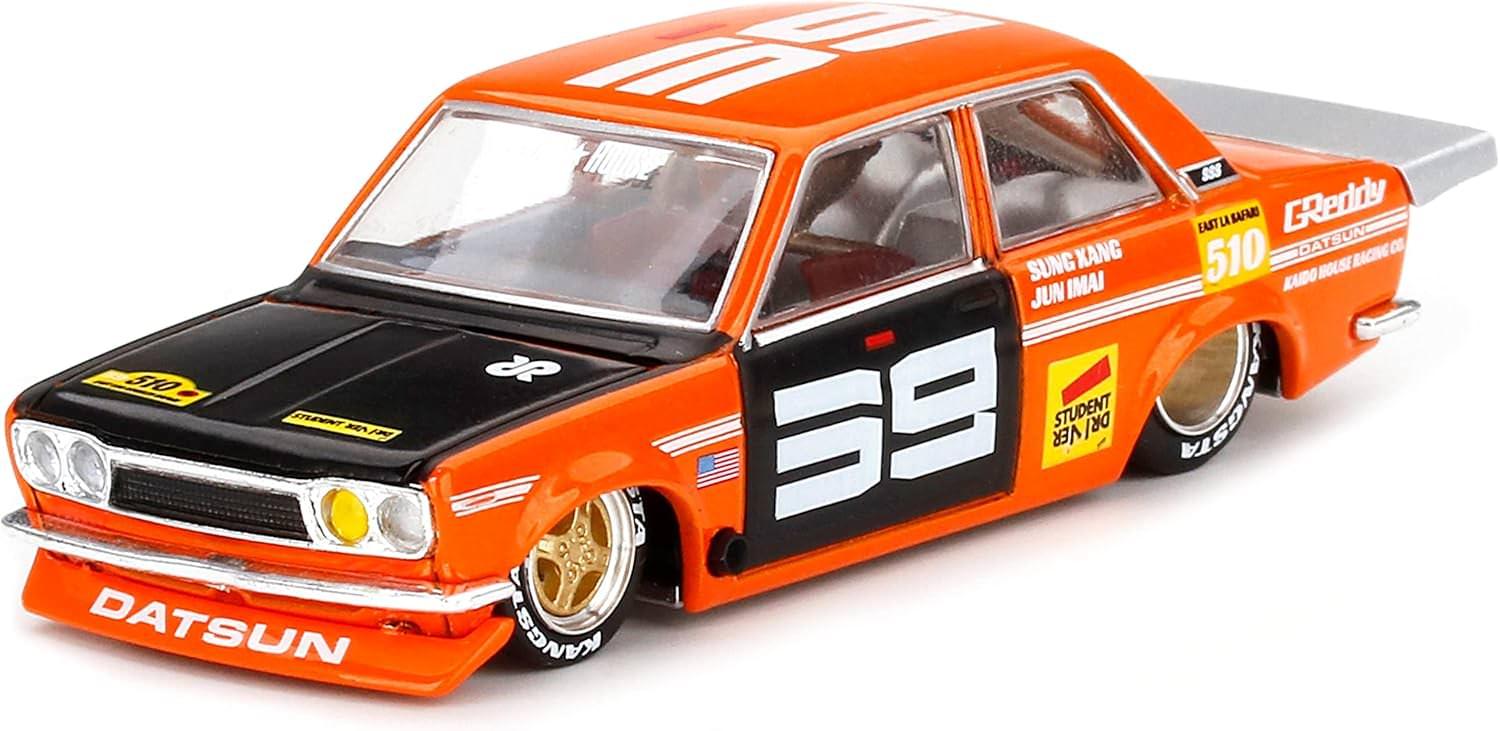ミニカー ダットサン510 プロストリート仕様 カスタムカー ジュン・イマイ Kaido House コラボレーション 1/64スケール ワイドフェンダー オレンジ ブラック ツートンカラー ローダウン ストリートレーサー 本格チューニング カルチャー