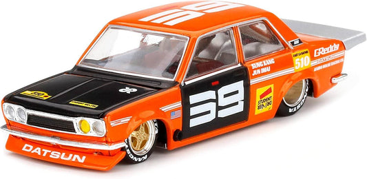 ミニカー ダットサン510 プロストリート仕様 カスタムカー ジュン・イマイ Kaido House コラボレーション 1/64スケール ワイドフェンダー オレンジ ブラック ツートンカラー ローダウン ストリートレーサー 本格チューニング カルチャー