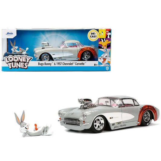 ミニカー JADA TOYS 1/24スケール シボレー コルベット ルーニーテューンズモデル バッグスバニー付属 アメリカンスポーツカー 精密塗装 ディスプレイ向け コレクター必携 アニメキャラクター融合 高品質