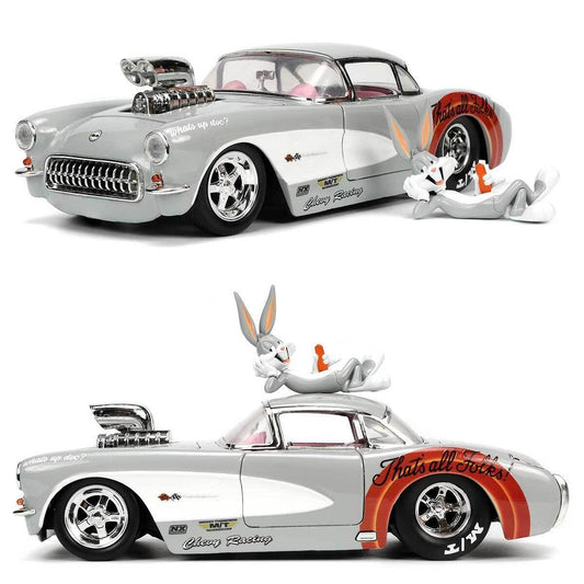 ミニカー JADA TOYS 1/24スケール シボレー コルベット ルーニーテューンズモデル バッグスバニー付属 アメリカンスポーツカー 精密塗装 ディスプレイ向け コレクター必携 アニメキャラクター融合 高品質