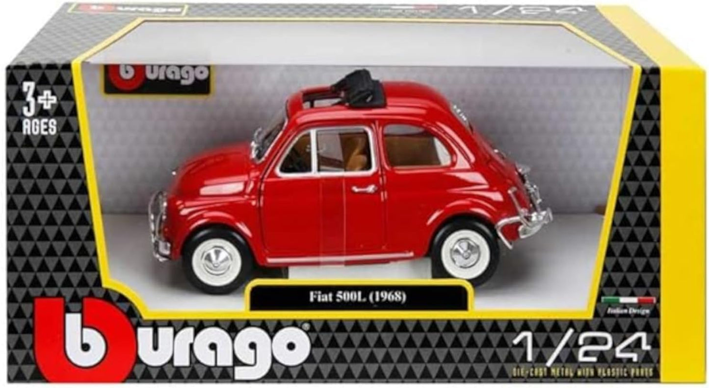 ミニカー Bburago ブラーゴ フィアット 500L 1968 1/24 ダイキャスト製 クラシックカー ビンテージ イタリア 国民車 レトロ 愛らしいデザイン 実用性 コンパクト 丸型ヘッドライト 忠実再現 手のひらサイズ 書斎 リビング インテリア スタイリッシュ ダイキャスト製 重量感