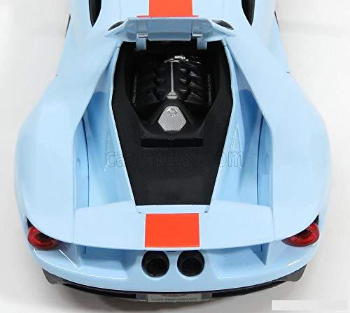 ミニカー フォードGT 2017年新世代フォードGT 1/18スケール ダイキャストモデルカー ビトリーヌ飾り用 精密造形 ツートンブルーオレンジ レーシングテールランプ カーボンモノコック再現 アクティブリアウイング搭載