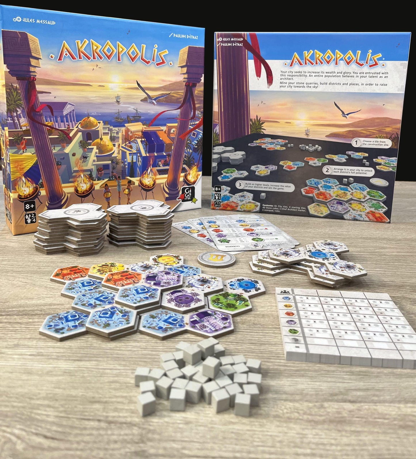 ボードゲーム 古代ギリシャの都市建設戦略ゲーム Akropolis アクロポリス Tric Trac Bronze 2022受賞 Cannes International Games Festival 2023ベストゲーム 住宅 市場 寺院 兵舎 