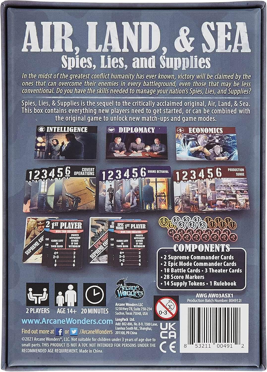 カードゲーム ALS Spies Lies Supplies ALS 戦略と駆け引きの極意 高評価オリジナルゲーム続編 2人用対戦型 手軽約20分 14歳以上 3戦場インテリジェンスディプロマシーエコノミクス 多様な戦略 複数モード対応 