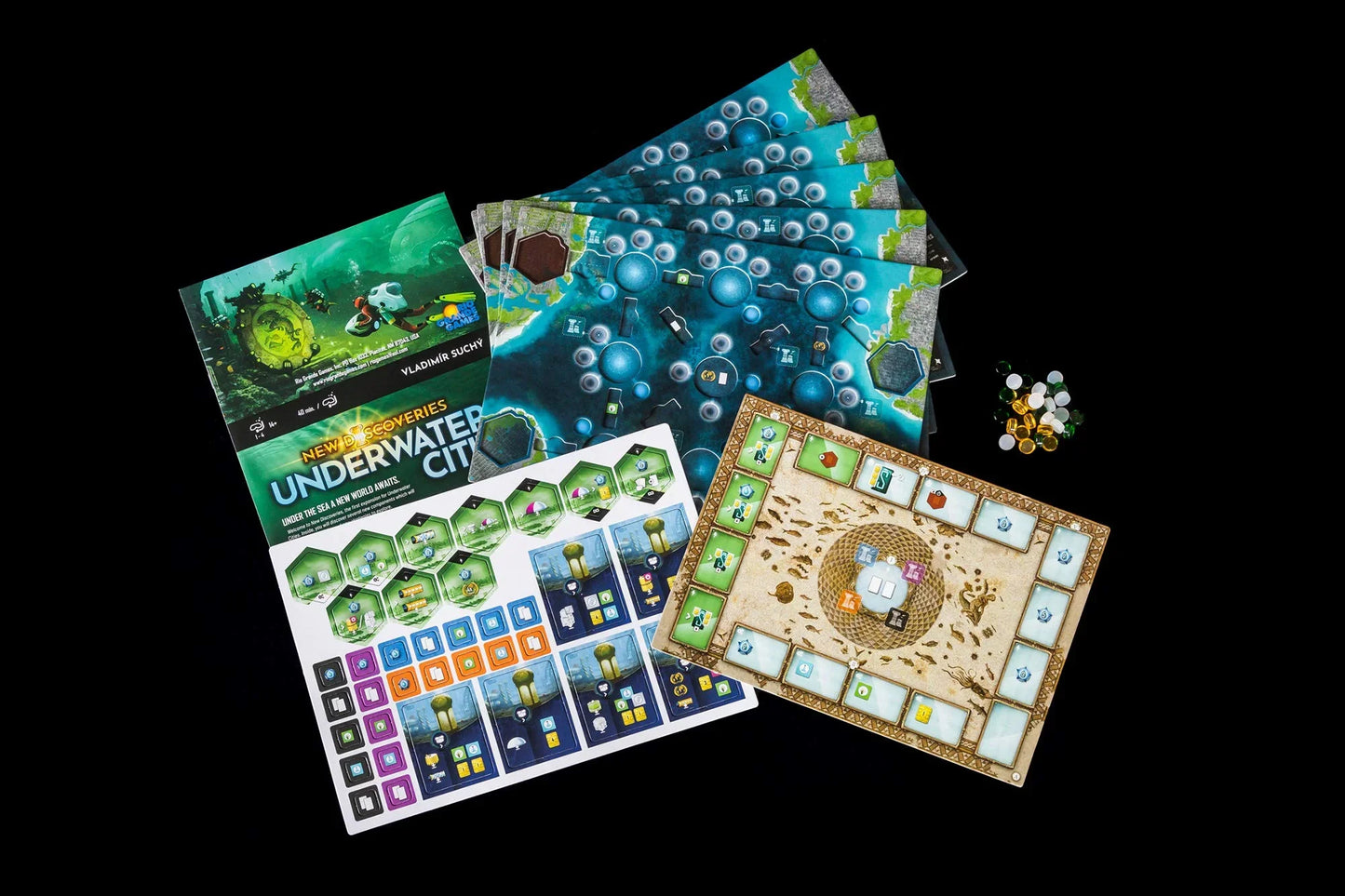 ボードゲーム Underwater Cities New Discoveries Expansion 人気基本ゲーム拡張版 海底都市建設 新戦略オプション 豊富な新カード 多層構造プレイヤーボード 博物館ボード 非対称アシスタント 海底発見名声獲得 