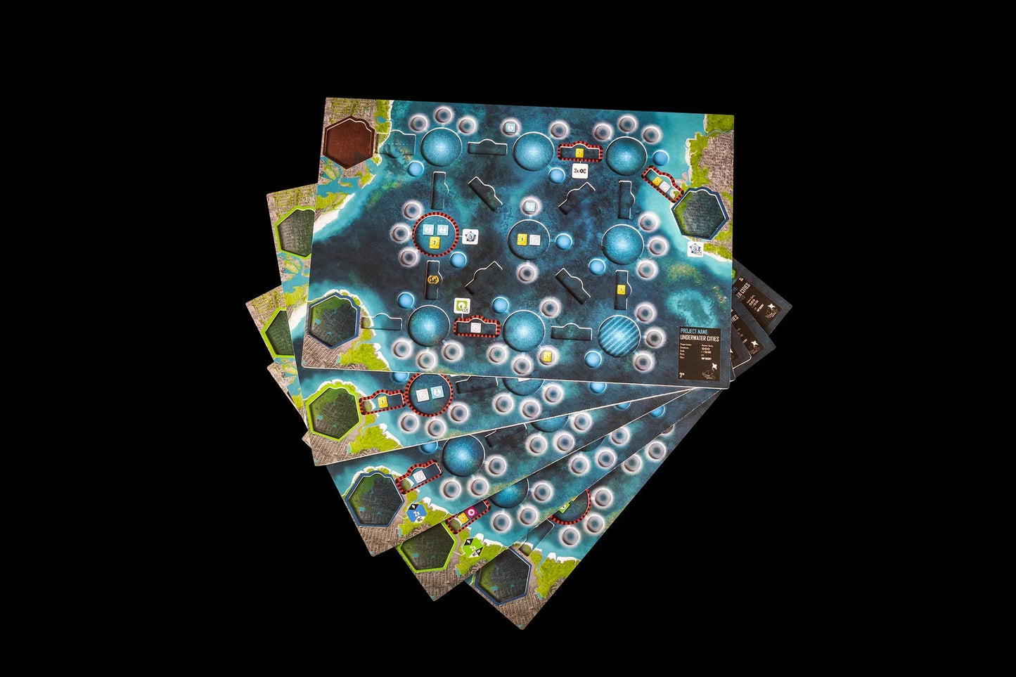 ボードゲーム Underwater Cities New Discoveries Expansion 人気基本ゲーム拡張版 海底都市建設 新戦略オプション 豊富な新カード 多層構造プレイヤーボード 博物館ボード 非対称アシスタント 海底発見名声獲得 