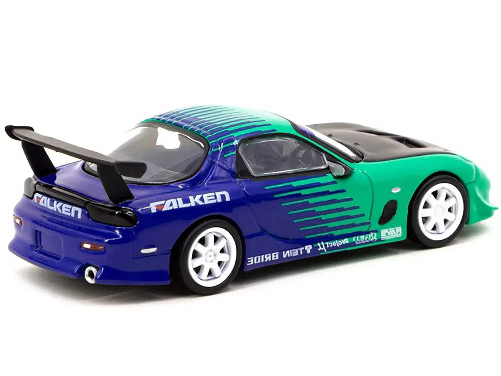 ミニカー マツダRX-7 FD-3Sファルケン レーシングカラー 1/64スケールTarmac Works社モデル スポンサーロゴ再現 エアロパーツ精密再現 ディスプレイ最適 コレクター向け JDMファン必携 レース仕様ボディキット搭載 軽量コンパクト卓越ハンドリング性能