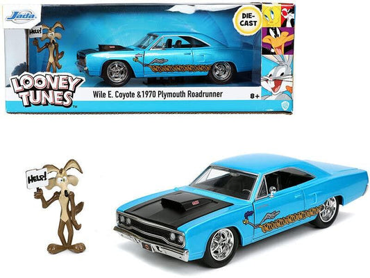 ミニカー JADA TOYS ルーニー・テューンズ プリマス ロードランナー 1970 ブルー コヨーテ フィギア付き Looney Tunes Wile E. Coyote Road Runner 1/24 ダイキャスト製 アメリカンマッスルカー コレクション ディスプレイ用 - Trade Center